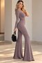 Trend Women’s Slim-Fit Stretch Fabric One-Shoulder Glittery Fukuro Fabric Jumpsuit (XS-S-M compatible) - 3