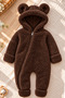 Baby Girl and Boy Winter Teddy Bear Jumpsuit with Booties and Gloves