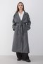 Women's Anthracite Double-Breasted Collar Belted Long Trench Coat - 3