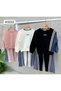 Girl's 3-Thread Ruffled Denim Garnished Stripe Detailed Sweatshirt and Wide-Leg Sweatpants Set 1610-S - 3