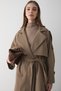 Women's Khaki Double-Breasted Collar Belted Long Trench Coat - 4