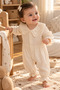 Baby Girl Muslin Jumpsuit 100% Cotton Cream Embroidered Collar Lace Ruffle Special Occasion Jumpsuit Without Booties Baby Girl Jumpsuit Snap Fastener Jumpsuit