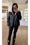 Women's Black Fur Lined Buttoned Leather Coat