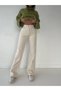 Women's Beige Lycra Super High Waist Loose Leg Denim Palazzo Trousers