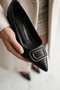 Lara Black Buckle (4cm) Pointed Toe Heeled Shoes - 5