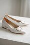 Lara White Buckle (4cm) Pointed Toe Heeled Shoes - 6