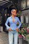 Blue Striped Long Sleeve Bodycon Shirt Hl150 - 5