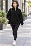 Women's Black Turtleneck 3 Thread Fleece Inside Ribbed Oversize Sweatshirt - 3
