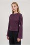 Women's Plum Color Crew Neck Waist-Fitted Spanish Long Sleeve Blouse - 2