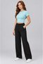 Women's turquoise crew neck short sleeve lycra body crop blouse - 2