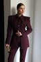 Plum Pointed Long Collar Slim Fit Jacket and Pants Design Set