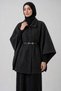 Women's Oversized Black Melton Poncho with Belt and Winter Modest Tunic - 3