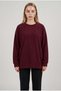 Women's Claret Red Basic 0 Crew Neck Unprinted Plain Oversize Loose Loose Fit Fleece Sweatshirt