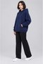 Women's Navy Blue Hooded Zippered 3-Thread Fleece Kangaroo Oversize Sweatshirt Zip up Hoodie - 2