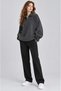 Women's Anthracite Half Zipper Polo Collar Oversize Loose Fit Fleece Sweatshirt - 2