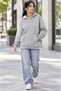 Women's Gray Melange Hooded Zipper 3 Three Thread Fleece Kangaroo Oversize Sweatshirt Zip up Hoodie - 3