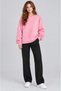 Women's Pink Basic 0 Crew Neck Unprinted Plain Oversize Loose Fit Fleece Sweatshirt
