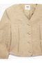 Long-Sleeve V-Neck Buttoned Faux Leather Jacket with Pockets and Stitching Detail - 8