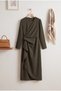Asymmetrical Crepe Dress with Allerli Skirt on the Front - Dark Brown - 7