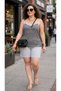Black and Gray Striped Plus Size Suspender Pajama Set - Women's Home Wear with Ribbed Shorts - 5