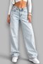 Women's Back Buckle Detailed Loose Fit Wide Leg Comfortable Baggy Jean Denim Loose Trousers
