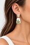White Green Floral Patterned Vintage Dangle Women's Earrings