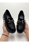 Genuine Leather Black Daily Special Edition Suede Croco Printed Women's Buckle Loafer - 2