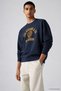 Loose-Cut Graphic Crew Neck Sweatshirt in Navy Blue 005Pk-0013