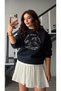 Navy blue embroidered sweatshirt with piping detail - 4