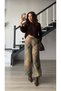 Khaki-mink camouflage pattern waist and leg tied pants - 3