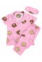 Girl's Cotton Lilac Ribbon Shirt Collar White Piping Sleep Band Short Sleeve Pajama Set - 2