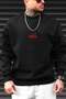 Men's Black Freedom Printed Thick Soft 3 Thread Inner Ribbed 0 Crew Neck Oversize Loose Sweatshirt - 3