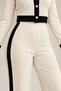 Paneled Stripe Detail Long Sleeve Crop-Pants Knitwear Cotton Women's Bottom-Top Set - 4