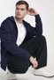 Men's navy blue hooded zip-up cardigan with three-thread fleece kangaroo pocket - oversized fit - 4
