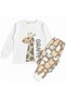 Girl's 100% Cotton White Color Giraffe Patterned Long Sleeve Winter Pajama Set - 2