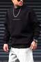 Men's Black Color Crew Neck Dreamer Printed Embossed Oversize Sweatshirt - 3