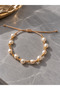Baroque Pearl-Looking Gold Dorika Detailed Knitted Anklet - 5