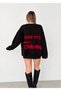 Women's Star Detailed Casual Oversize Knitwear Black-Red Sweater - 5