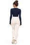 Navy Blue Women's Crew Neck Finger-Touch Long Sleeve Bodysuit/Blouse - 6