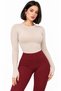 Beige Women's Crew Neck Finger-Loop Long Sleeve Body/Blouse - 2