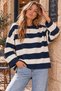Women's Striped Oversize Long Sleeve T-Shirt Navy Blue Yellow - 2