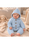 Baby Knitted and Striped Patterned Hooded Buttoned Knitwear Jumpsuit - 3