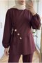 Women's Scuba Fabric Stone Button Stylish Two-Piece Set