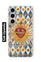 Samsung Galaxy S26 Compatible Vintage Sun and Heart Pattern Transparent Phone Case