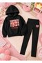 Girl's Hooded Sweatshirt, Straight-Leg Leggings Set, Printed 3-Yarn Rastered Winter Comfortable Fit Set