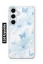Samsung Galaxy S26 Compatible Pastel Blue Butterfly Pattern Transparent Phone Case