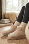 26522 Beige Short Cold-Resistant Suede Women's Boots & Booties with Fur Inside - 3