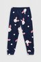 Girl's Rabbit Patterned Soft Velvet Textured Navy Blue Pajama Set - 4
