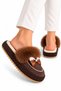 Women's Warm Ribbon Detailed Plush House Slippers Brown - 4