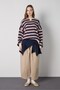 Women's Navy Blue Striped Crew Neck Oversize Sweatshirt 32096 - 6